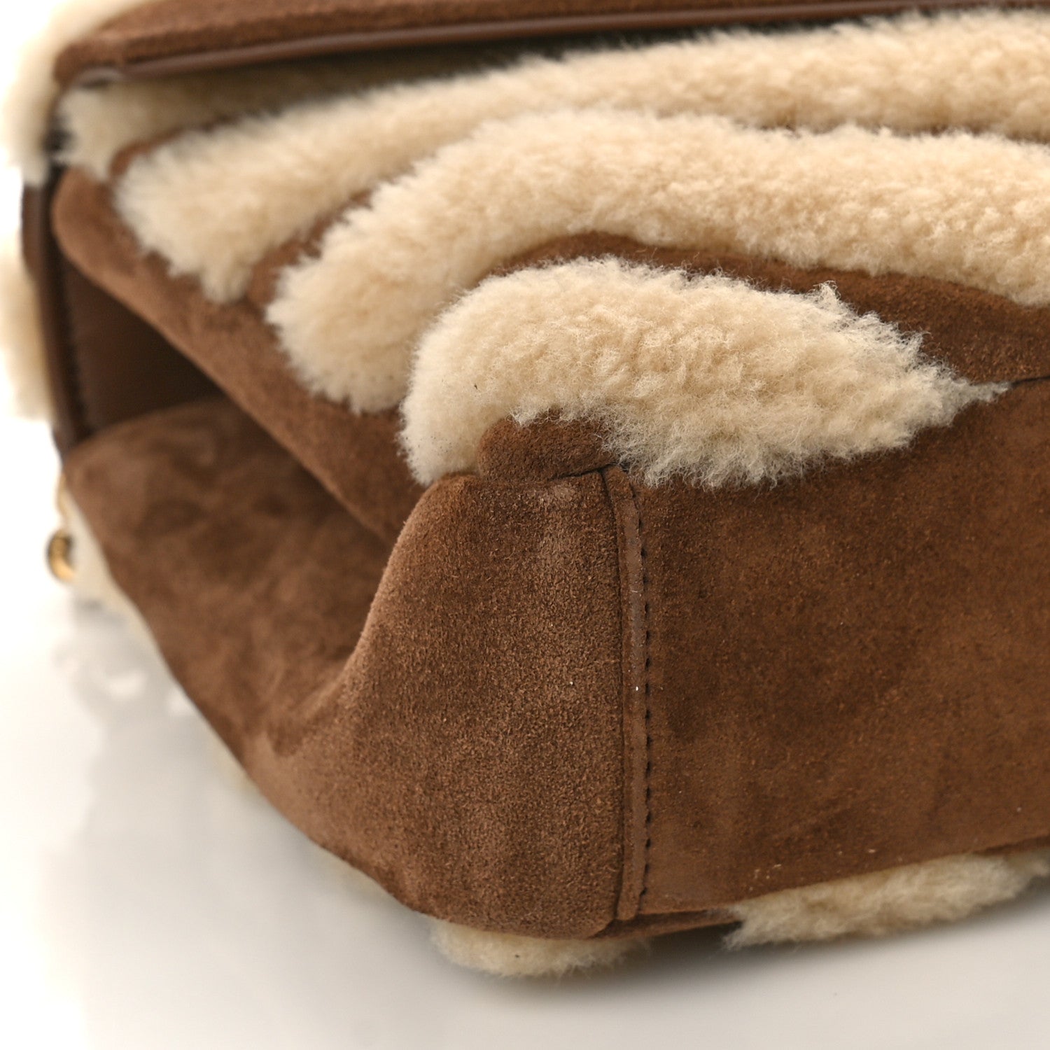 Saint Laurent Nubuck Shearling Chevron Monogram Medium College Bag Dark Cigar Natural Beige 7 of 8