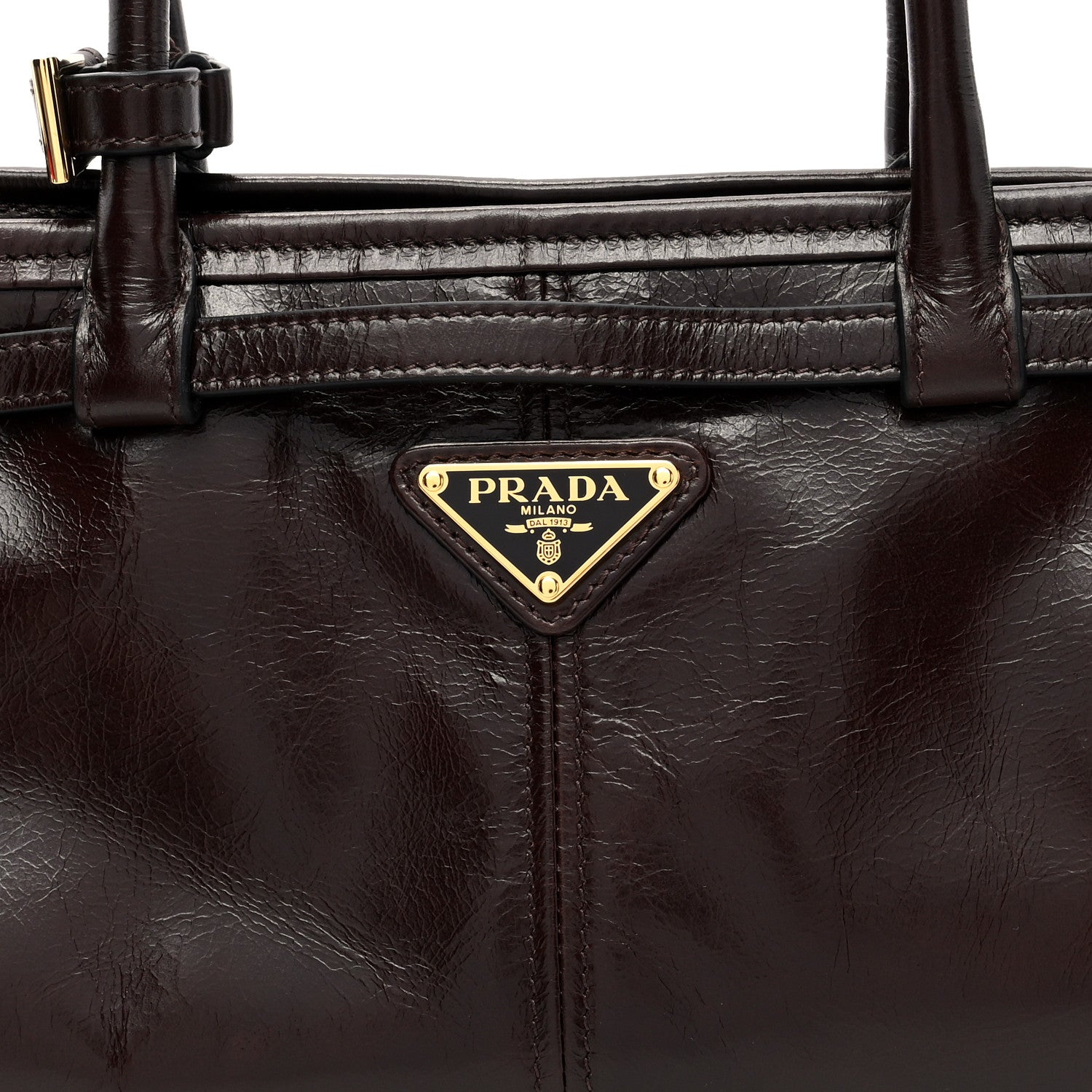 Prada Glossy Calfskin Triangle Medium Bonnie Shoulder Bag Dark Brown 7 of 9