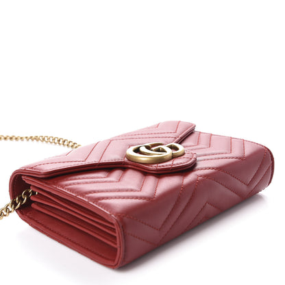 Gucci Calfskin Matelasse GG Marmont Chain Wallet Hibiscus Red 4 of 10