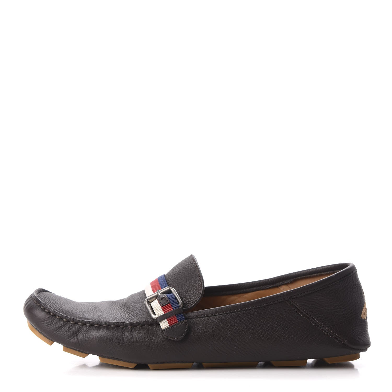 Gucci Calfskin Mens Web Sylvie Web Buckle Driver Loafers 9 Cocoa 1 of 9