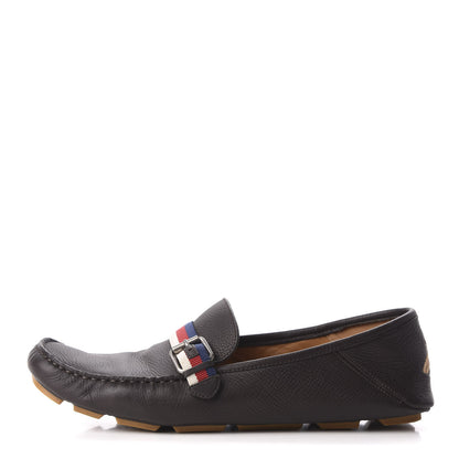 Gucci Calfskin Mens Web Sylvie Web Buckle Driver Loafers 9 Cocoa 1 of 9