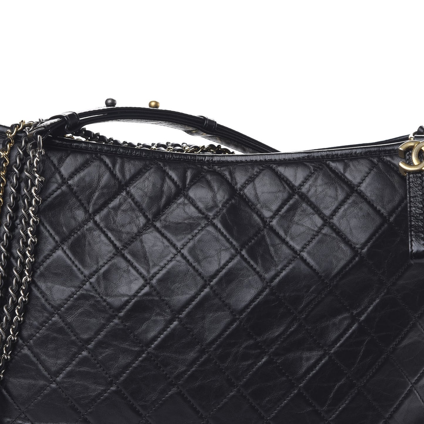 Aged Calfskin Quilted Maxi Gabrielle Hobo Black
