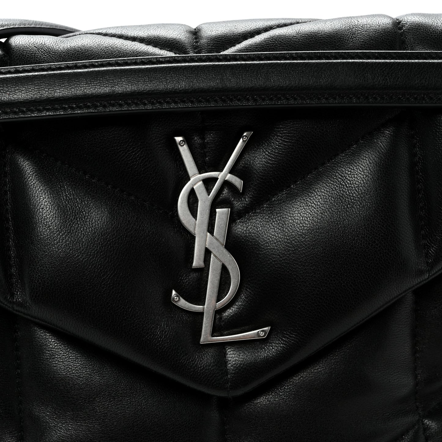 Lambskin Quilted Small Loulou Puffer Monogram Chain Satchel Black