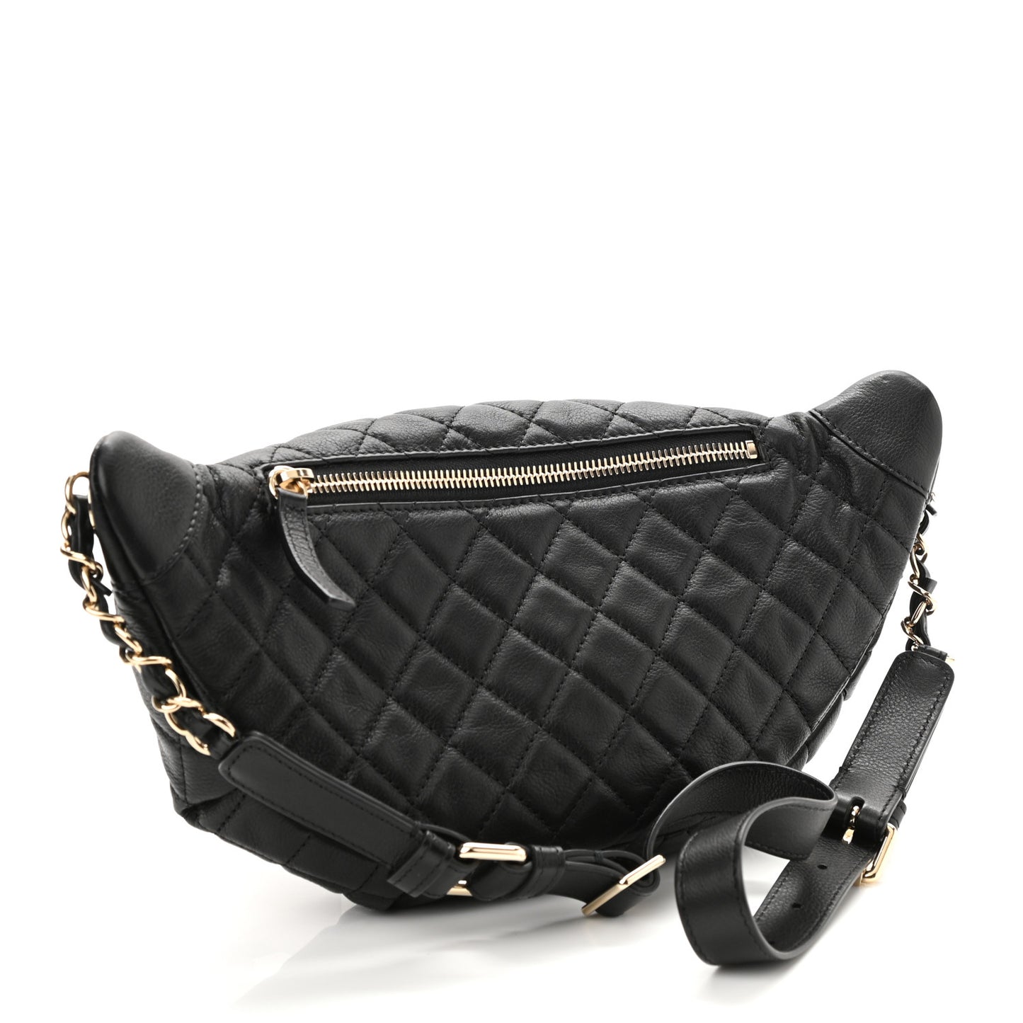 Calfskin Quilted Banane Waist Bag Fanny Pack Black