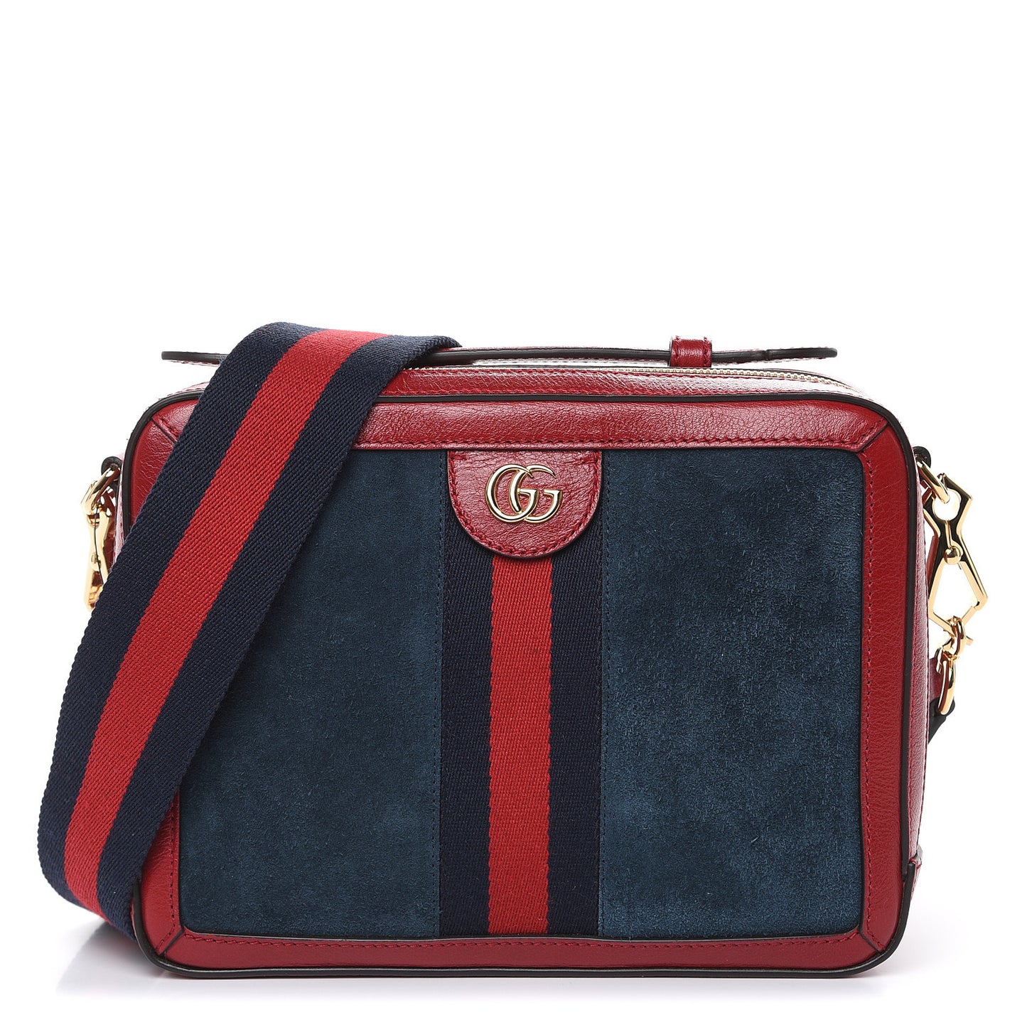 Suede Calfskin Web Small Ophidia Top Handle Shoulder Bag New Blue Romantic Cherry