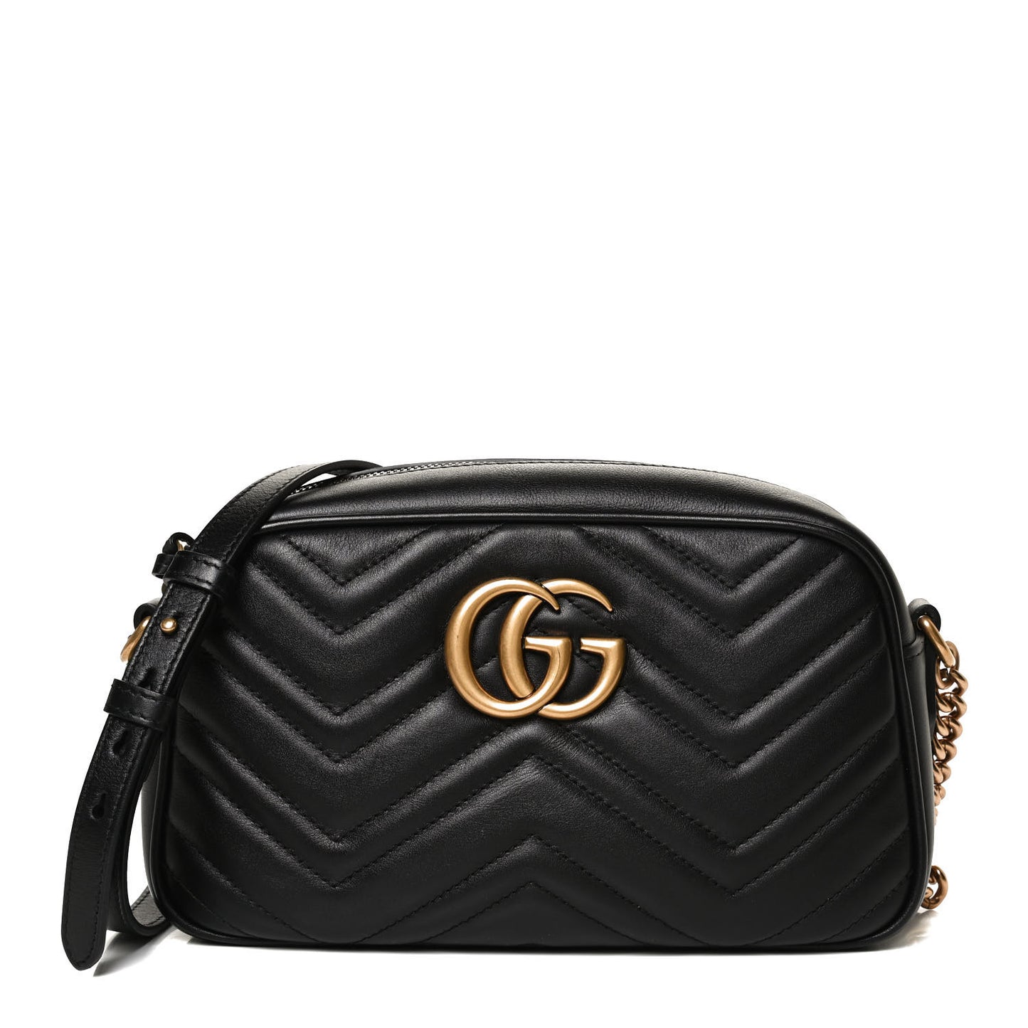 Calfskin Matelasse Small GG Marmont Chain Shoulder Bag Black