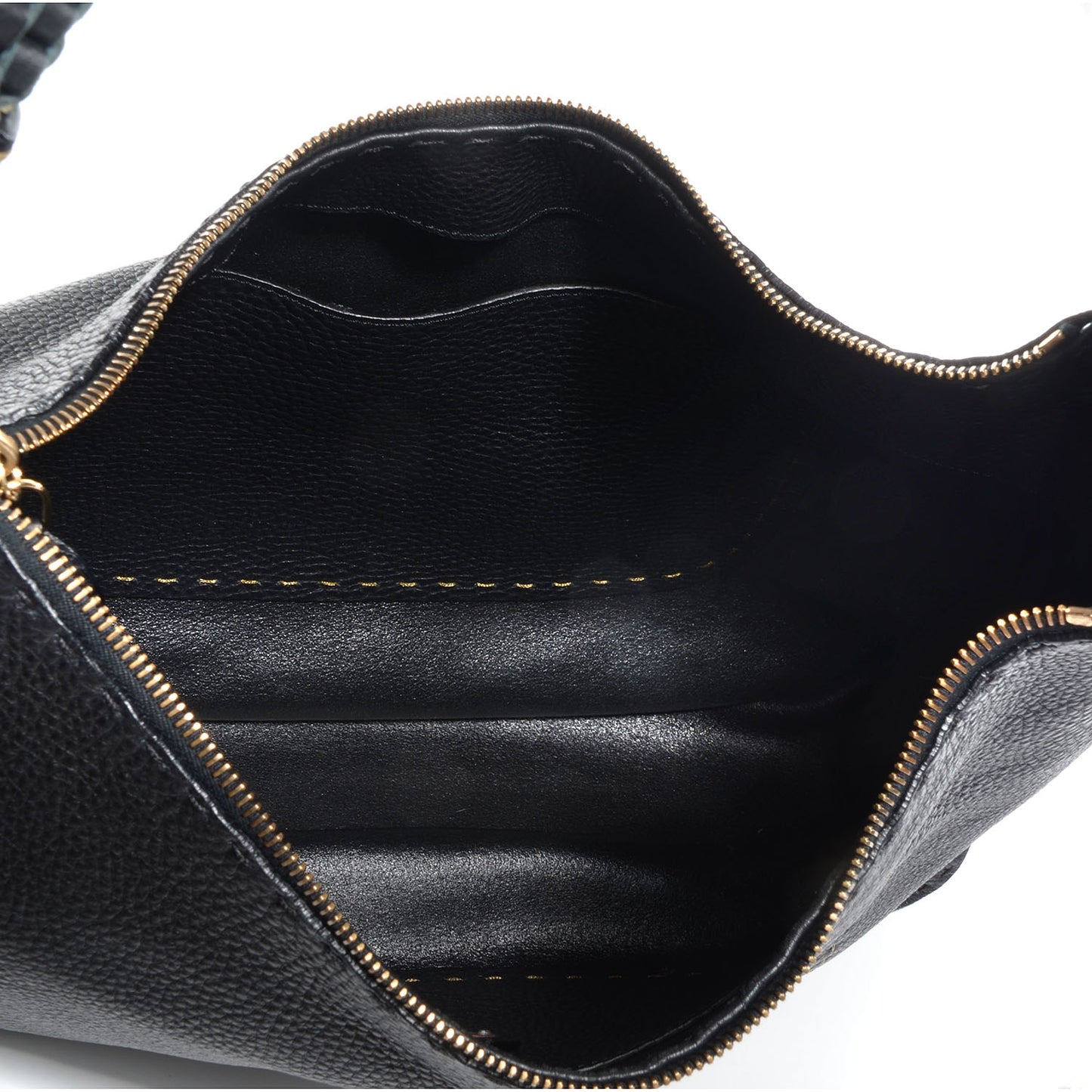 Calfskin Romano Selleria Shoulder Bag Black