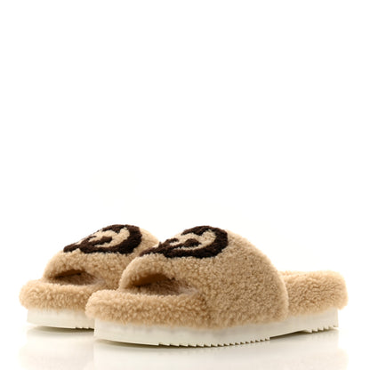 Gucci Shearling Womens Eileen Slide Sandals 38 Cocoa Butterscotch 3 of 9