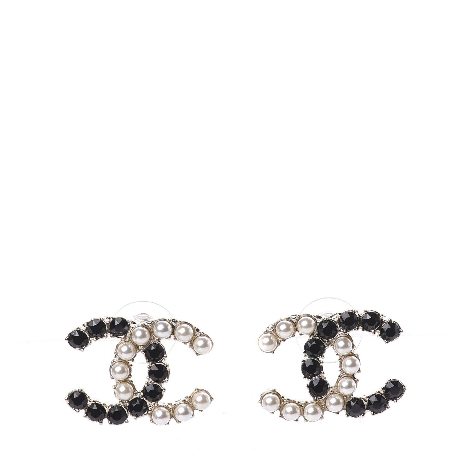 Resin Pearl CC Dazzling Domino Earrings Gold Black