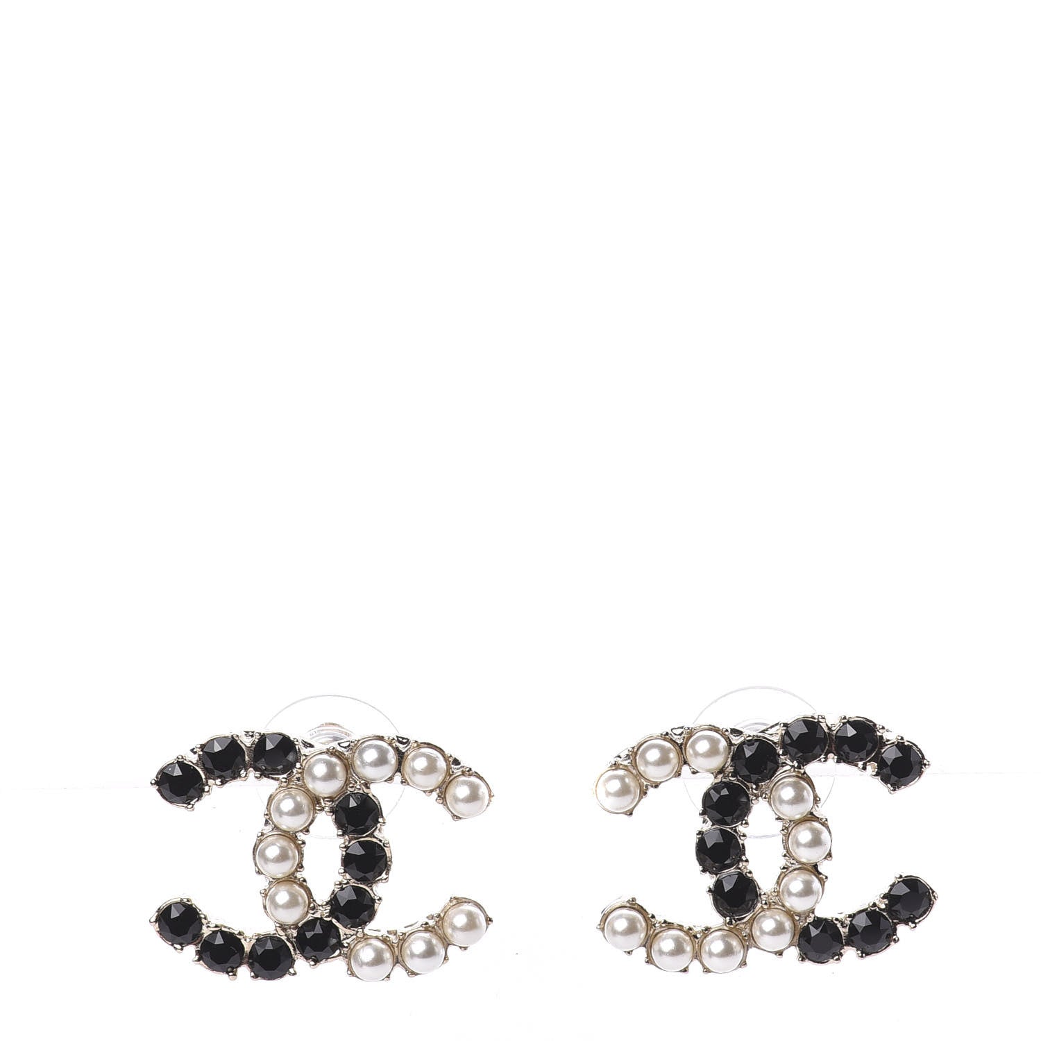 Chanel Resin Pearl CC Dazzling Domino Earrings Gold Black 1 of 5