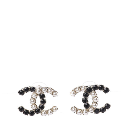 Chanel Resin Pearl CC Dazzling Domino Earrings Gold Black 1 of 5