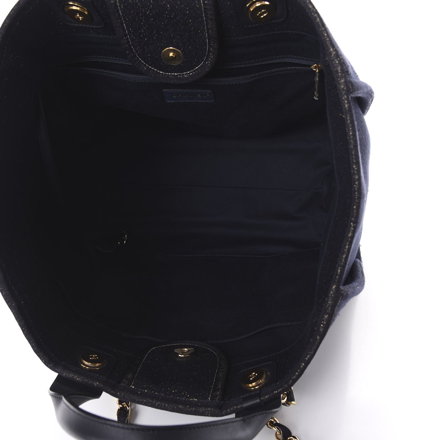 Chanel Lurex Canvas Medium Deauville Tote Navy Blue Gold 5 of 10