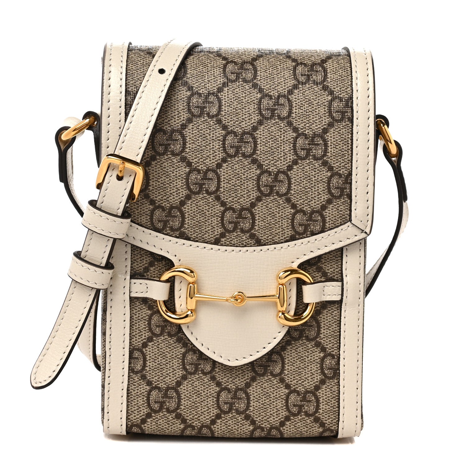 Gucci GG Supreme Monogram Azalea Calfskin Mini Horsebit 1955 Crossbody Bag Beige Ebony Mystic White 1 of 10