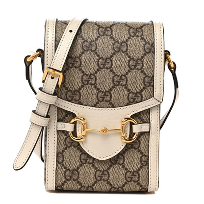 Gucci GG Supreme Monogram Azalea Calfskin Mini Horsebit 1955 Crossbody Bag Beige Ebony Mystic White 1 of 10