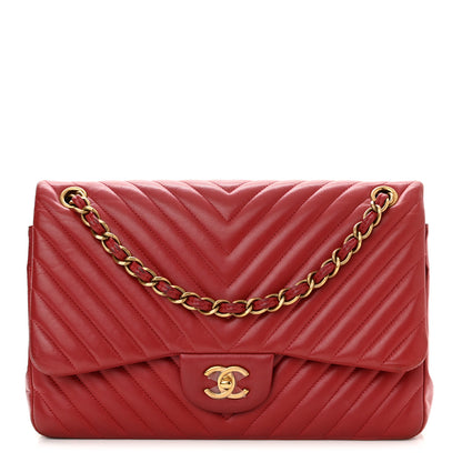 Chanel Lambskin Chevron Quilted Jumbo Double Flap Dark Red 1 of 12