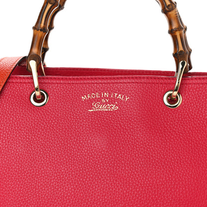 Gucci Pebbled Calfskin Bi-Color Medium Bamboo Shopper Tote Fuchsia Orange 18 of 37