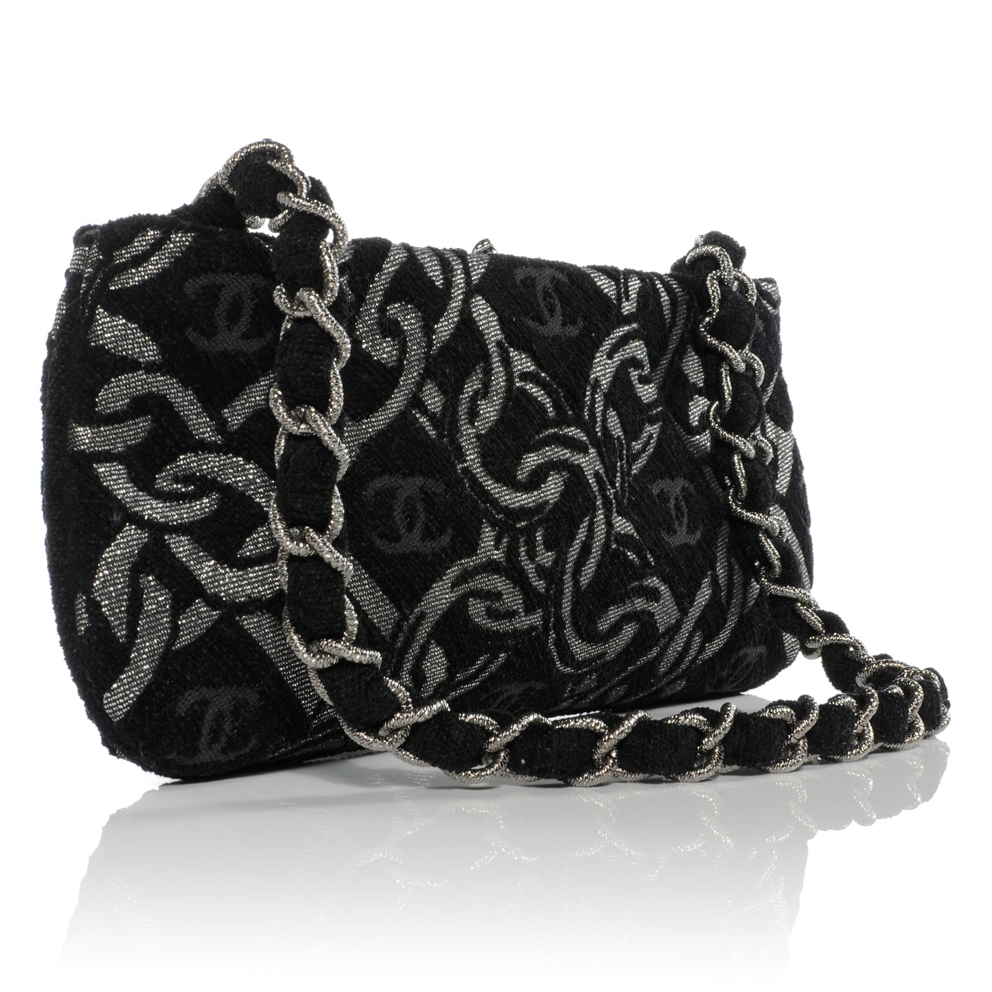 Silver CC Chain Pochette Black