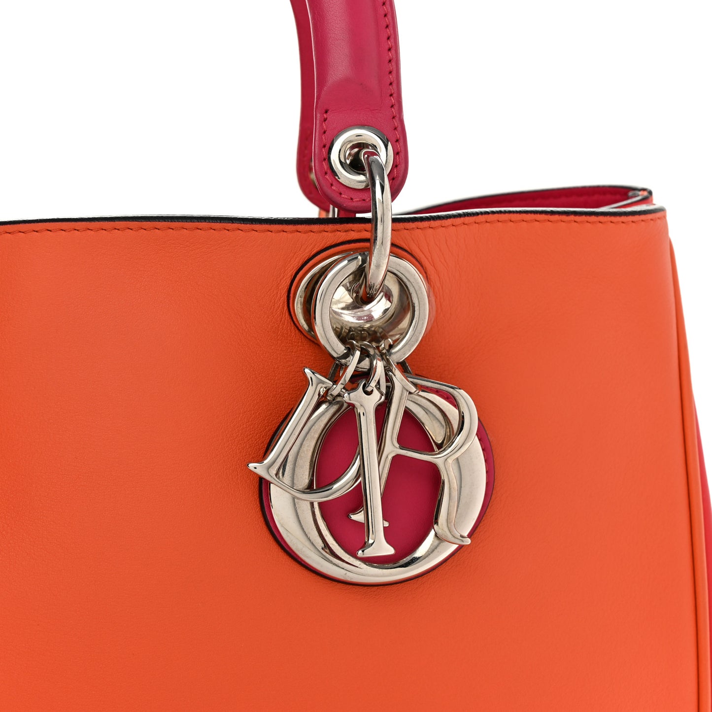 Smooth Calfskin Medium Tri-Color Diorissimo Tote Orange Fuchsia Red