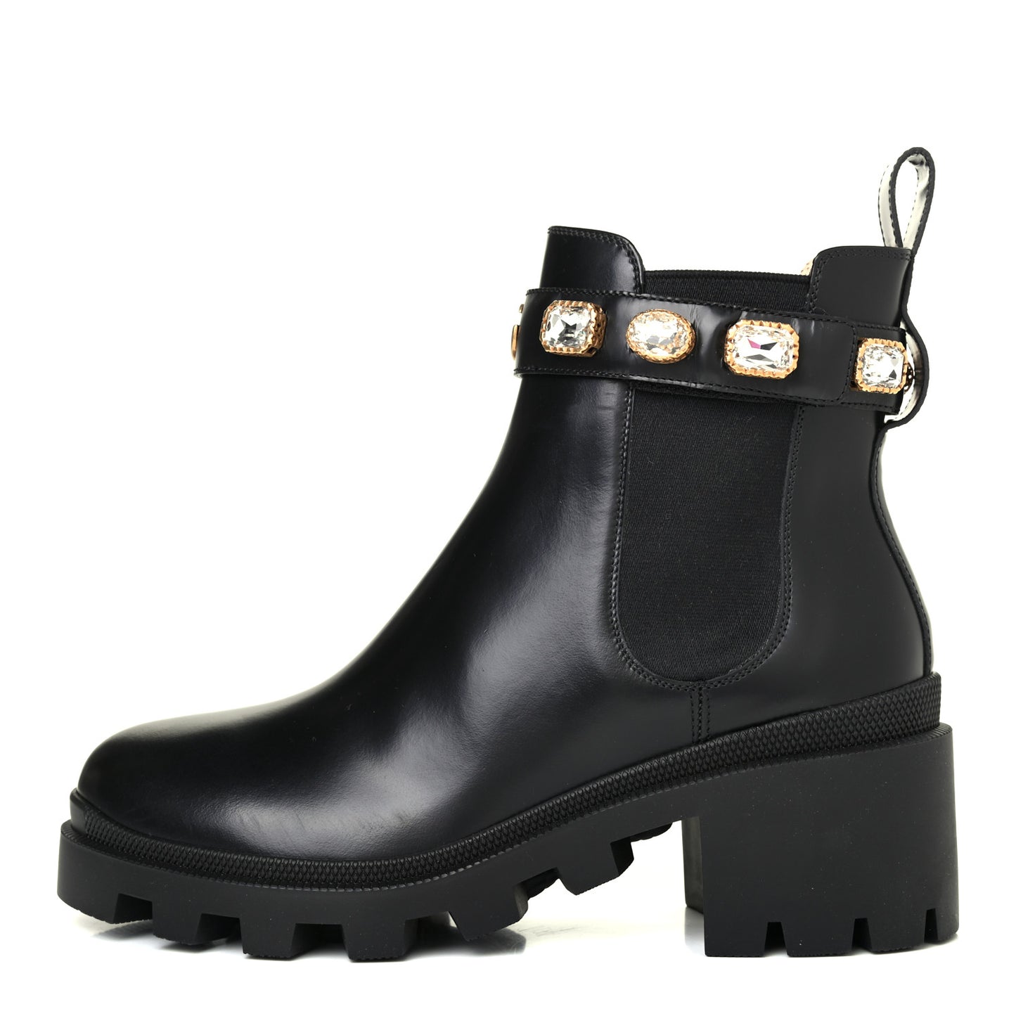 Calfskin Crystal GG Trip Chelsea Ankle Boots 40 Black