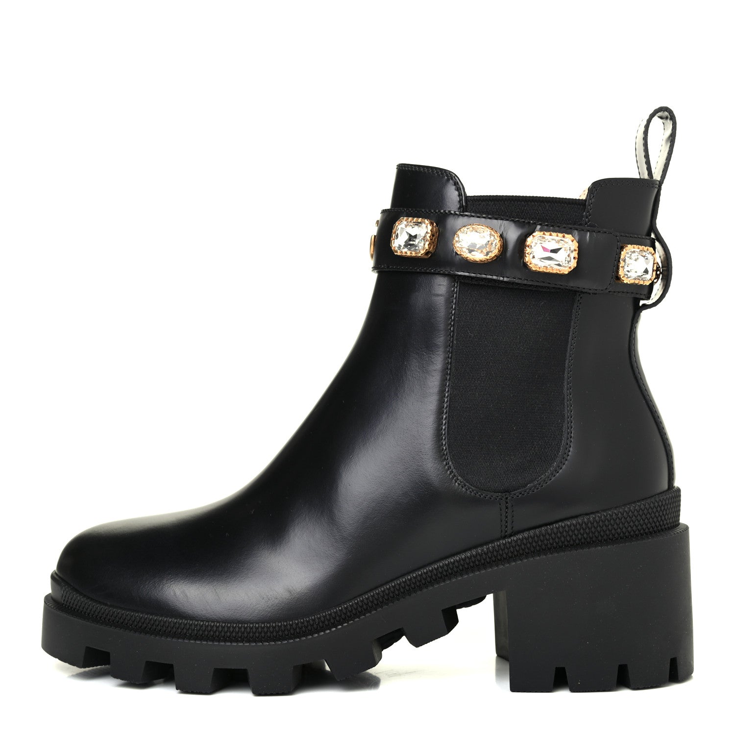 Gucci Calfskin Crystal GG Trip Chelsea Ankle Boots 40 Black 1 of 4