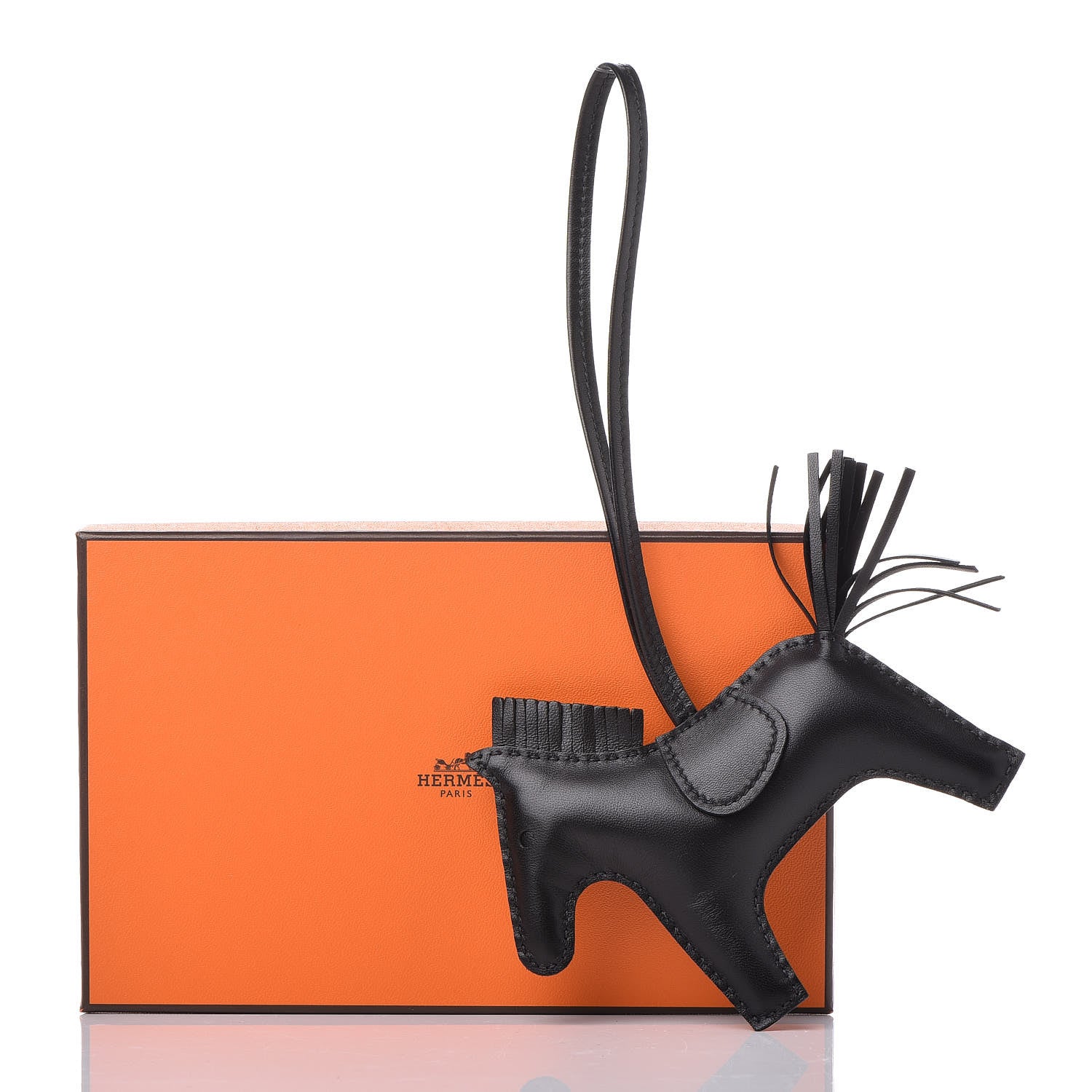 Hermes Milo Lambskin Grigri Rodeo Horse Bag Charm MM So Black 4 of 4