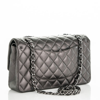 Chanel Metallic Lambskin Quilted Medium Double Flap Dark Grey 3 of 7