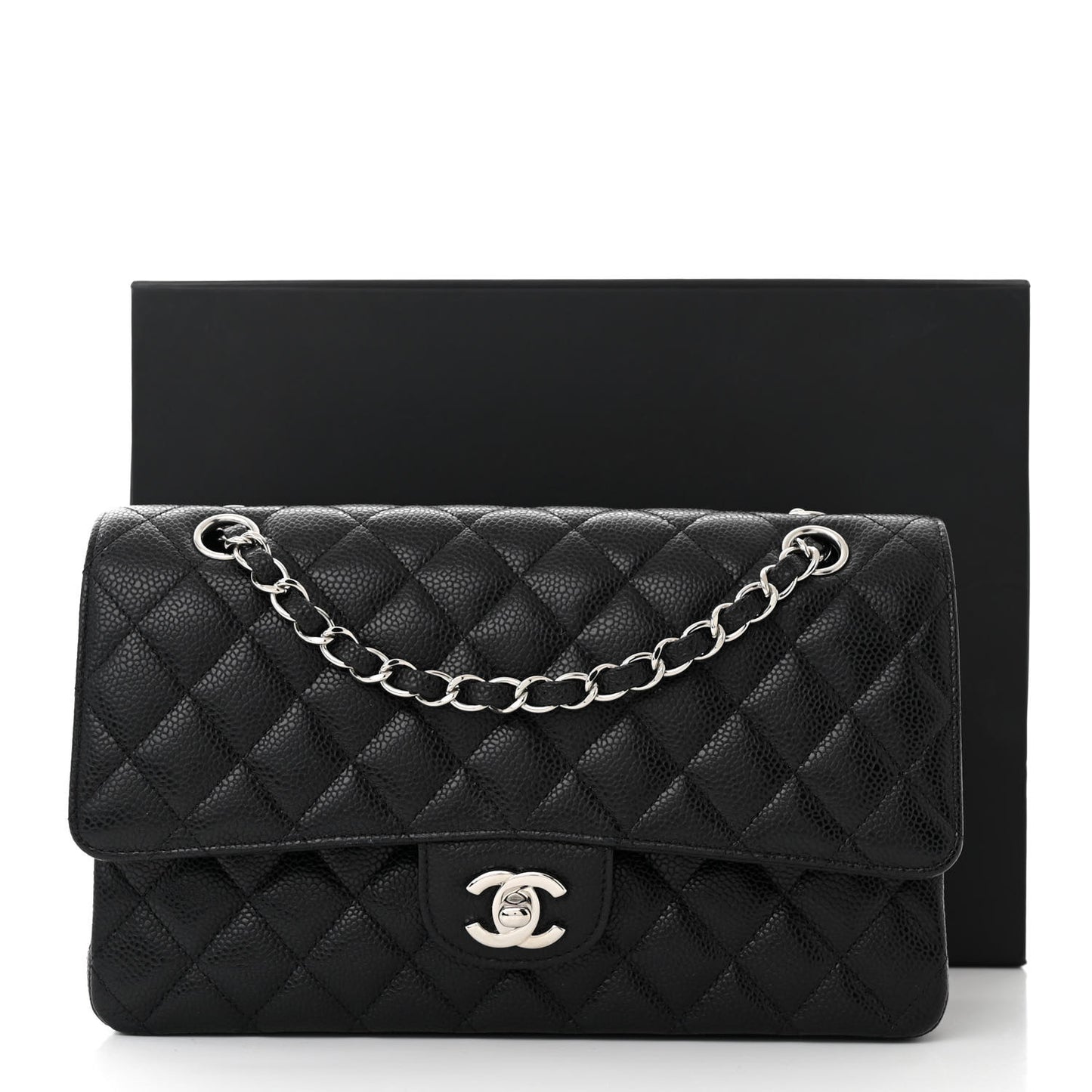 Caviar Quilted Medium Double Flap Black