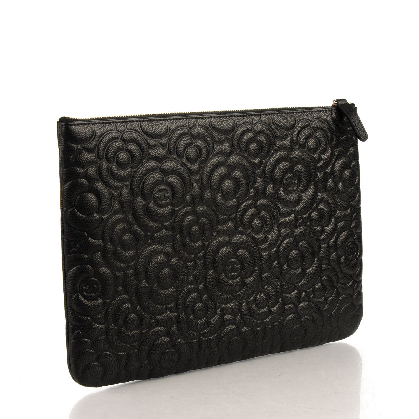 Chanel Caviar Camellia Embossed Medium Cosmetic Case Black 3 of 7