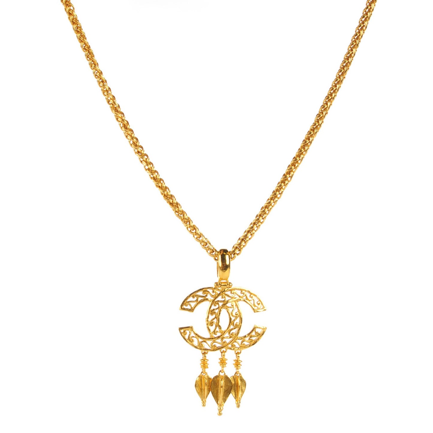 Fretwork CC Spindles Long Necklace Gold