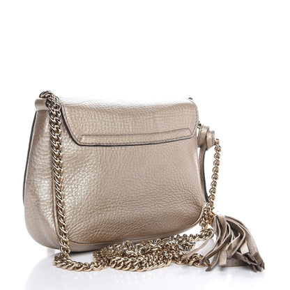 Gucci Metallic Pebbled Calfskin Small Soho Flap Crossbody Golden Beige 3 of 7