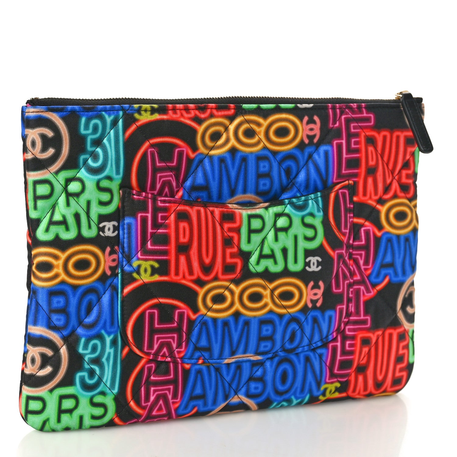 Chanel Fabric Quilted Neon Graffiti O Case Black Multicolor 3 of 8