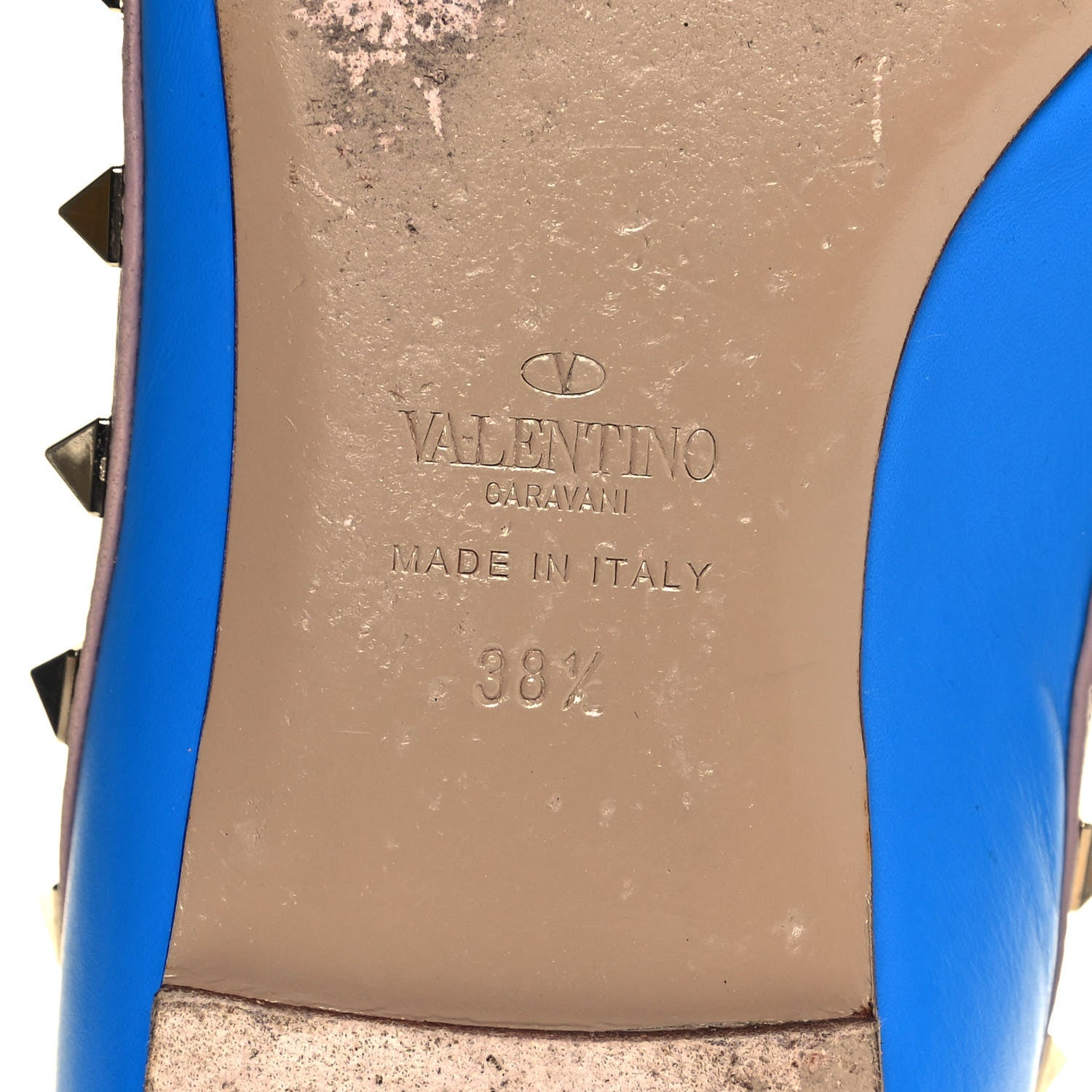 Valentino Garavani Calfskin Nappa Rockstud Ballerina Flats 38.5 Blue Fluo Poudre 6 of 10