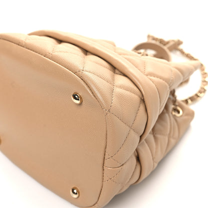 Chanel Caviar Quilted Rolled Up Bucket Drawstring Bag Beige 10 of 13