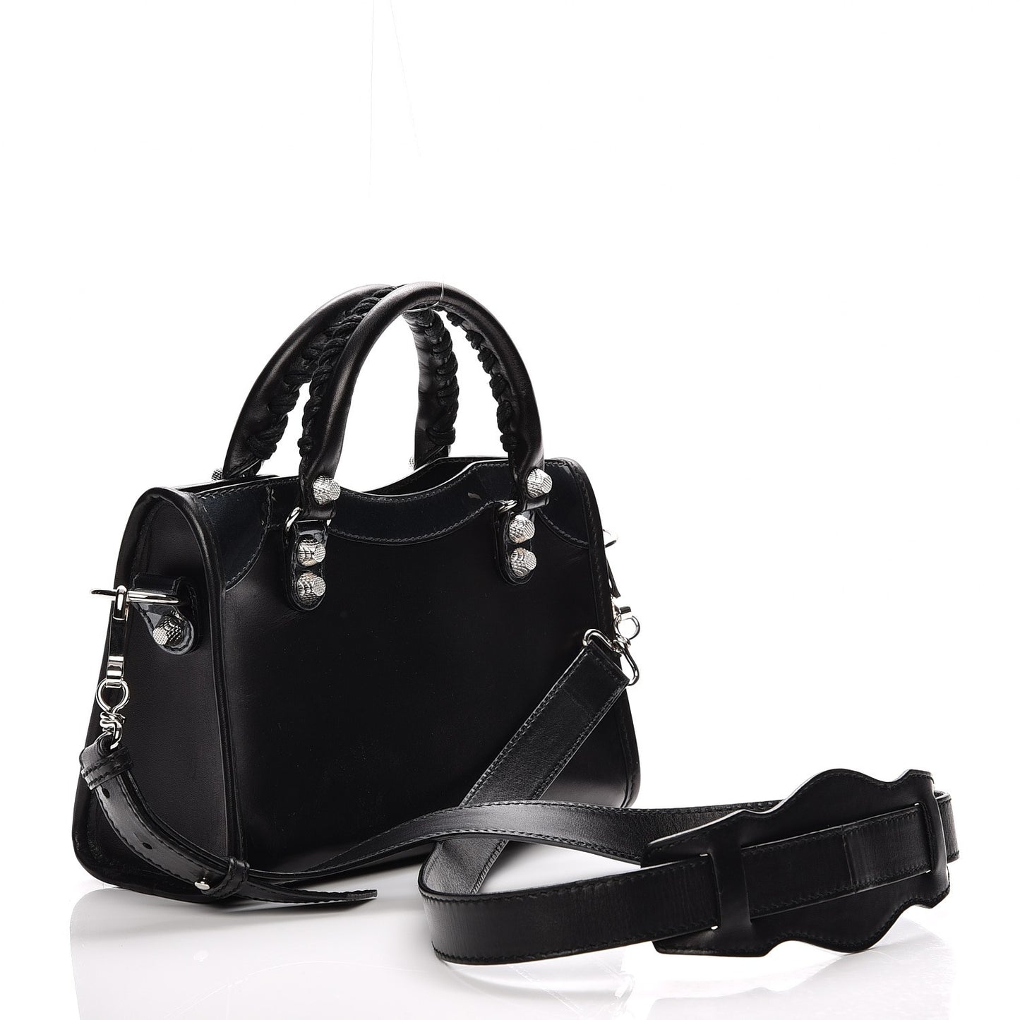 Smooth Calfskin Metallic Patent Giant 12 Silver Hardware Mini City Black Gris