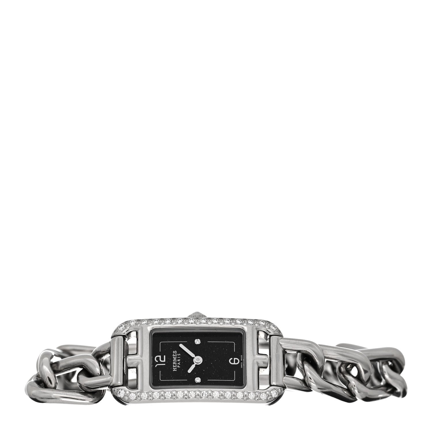 Hermes Stainless Steel Diamond Bezel 17mm Nantucket Quartz Watch Black 2 of 5