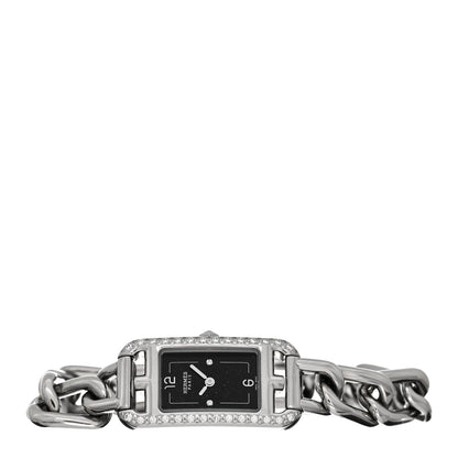 Hermes Stainless Steel Diamond Bezel 17mm Nantucket Quartz Watch Black 2 of 5