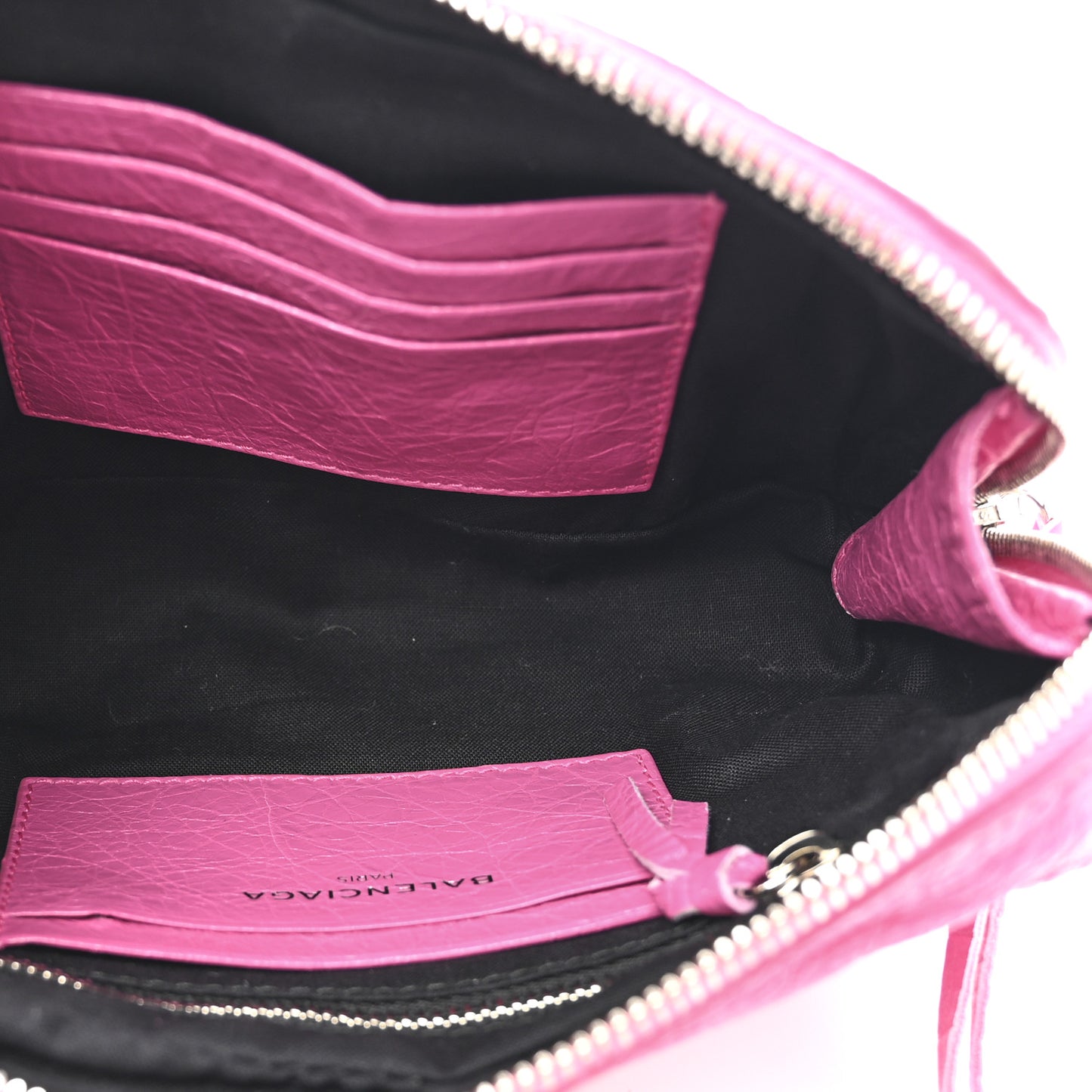 Agneau Arena Classic Silver Hardware Pouch With A Chain Crossbody Rose Flamingo