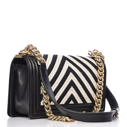 Chanel Fabric Chevron Braided Medium Boy Flap Black White 3 of 10