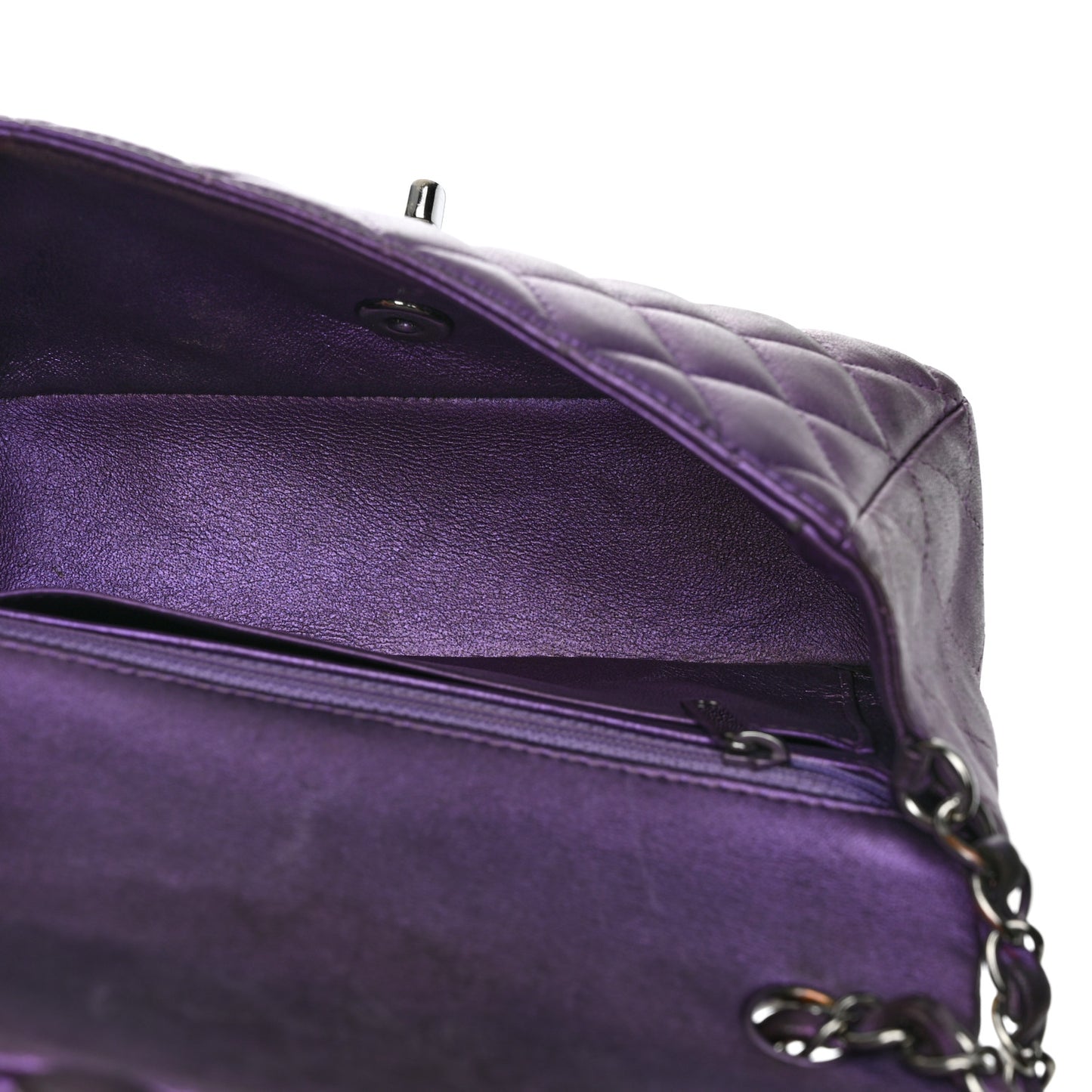 Iridescent Lambskin Quilted Mini Rectangular Flap Dark Purple