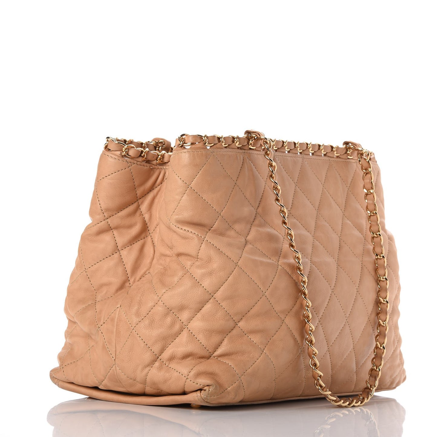Calfskin Quilted Small Chain Me Tote Light Beige