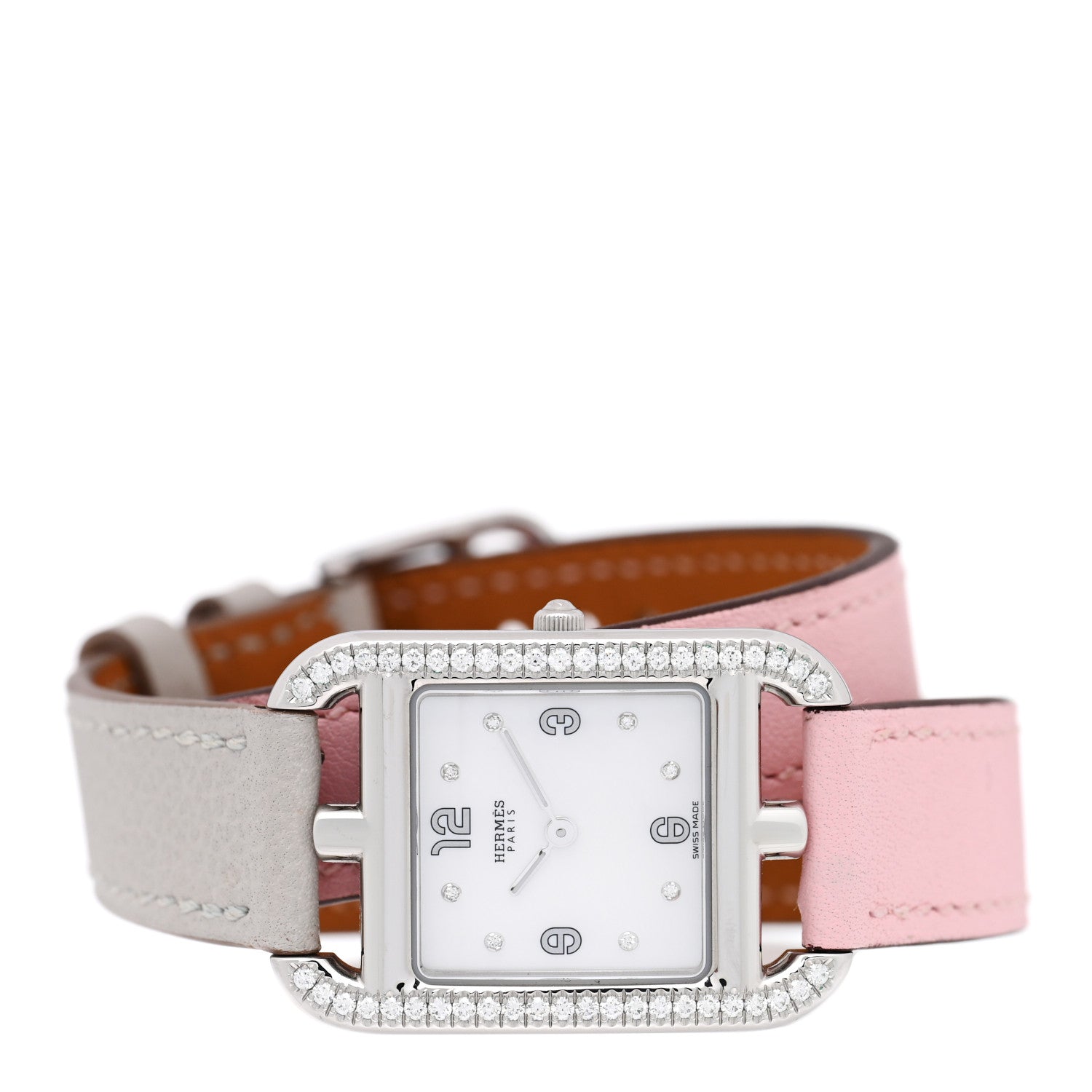 Hermes Stainless Steel Swift Diamond Bezel Mother of Pearl 23mm