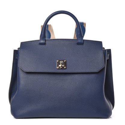 MCM Pebbled Calfskin Medium Milla Backpack Navy Blue 1 of 10