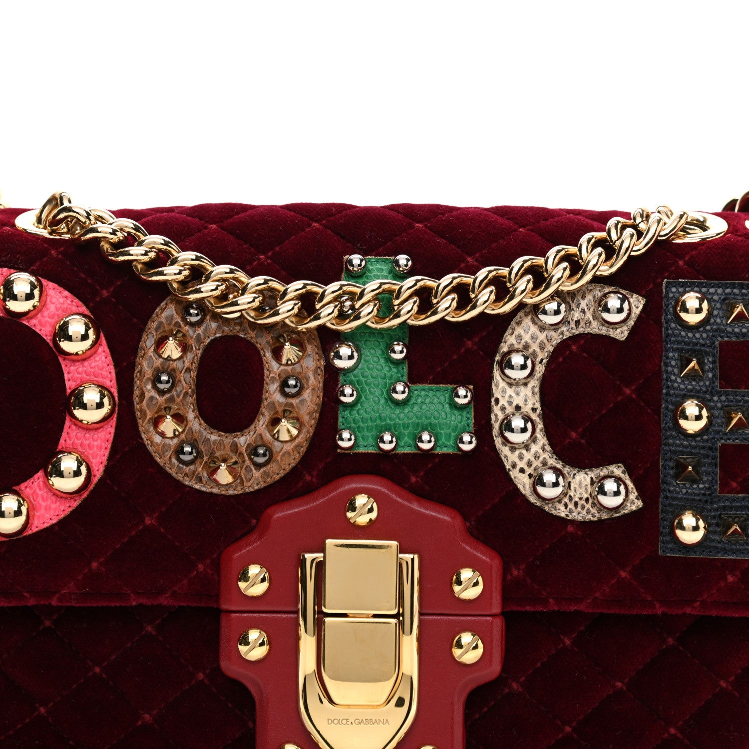 Dolce & Gabbana Velvet Watersnake Embellished Lucia Shoulder Bag Dark Purple 8 of 10