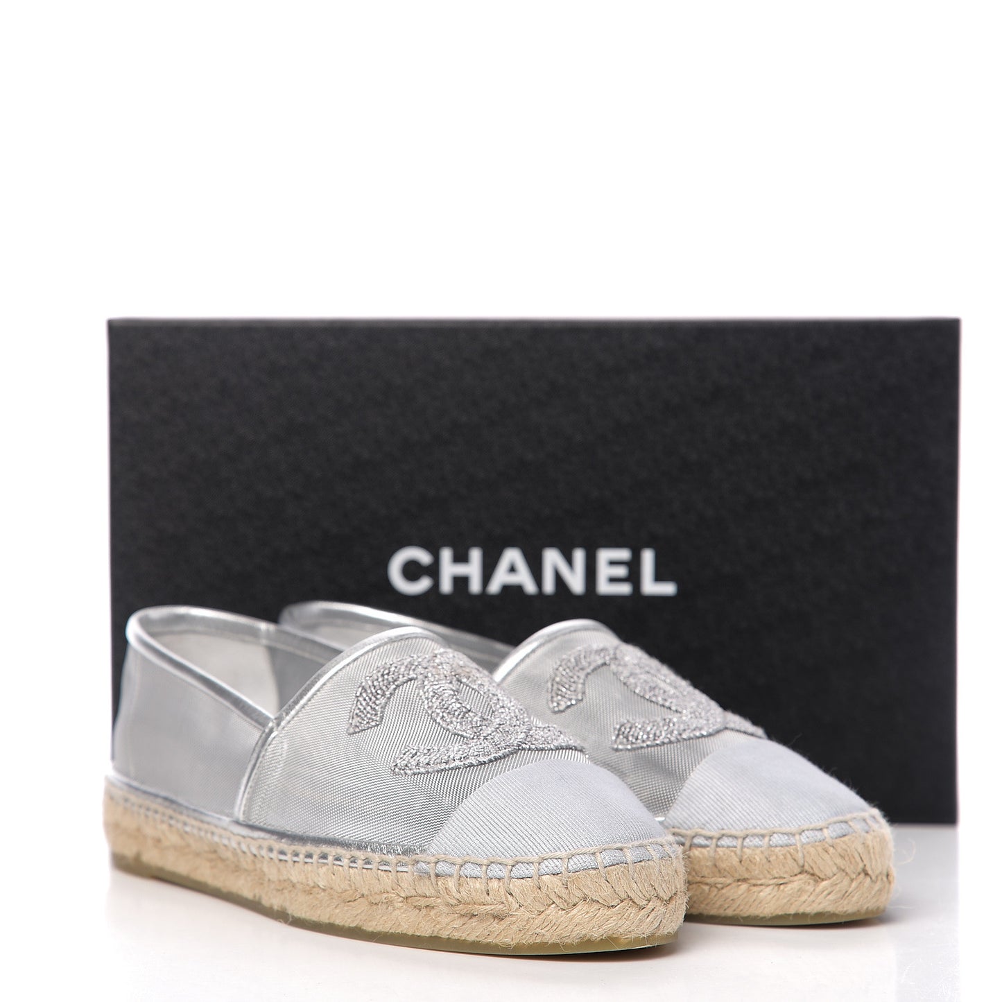 Mesh Grosgrain CC Espadrilles 37 Silver