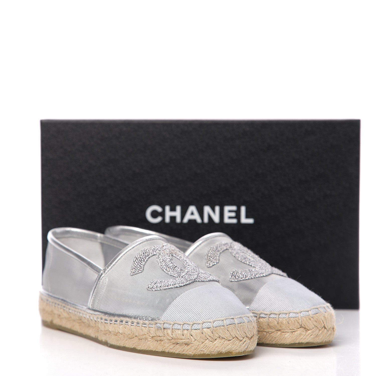 Chanel Mesh Grosgrain CC Espadrilles 37 Silver 10 of 10