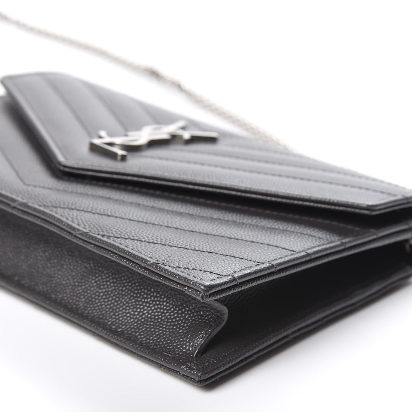 Grain De Poudre Matelasse Chevron Monogram Envelope Chain Wallet Coal