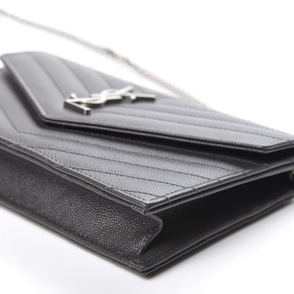 Saint Laurent Grain De Poudre Matelasse Chevron Monogram Envelope Chain Wallet Coal 6 of 9