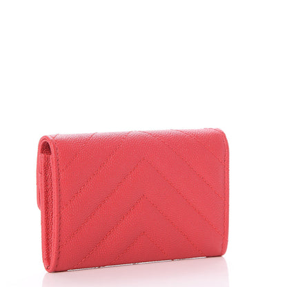 Chanel Caviar Chevron Quilted Card Holder Wallet Dark Pink 3 of 9