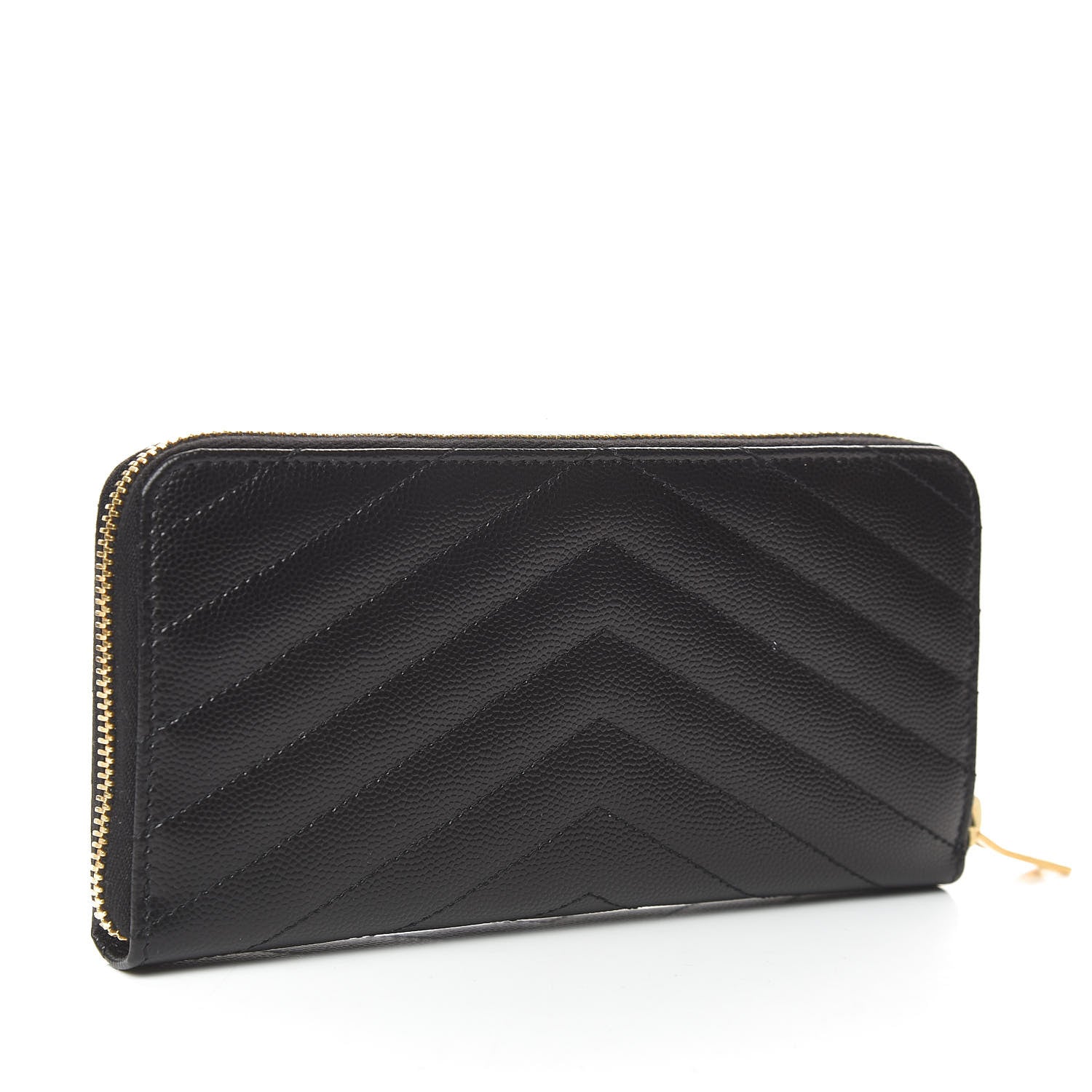 Saint Laurent Grain De Poudre Matelasse Chevron Monogram Zip Around Wallet Black 4 of 8