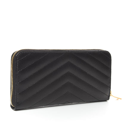 Saint Laurent Grain De Poudre Matelasse Chevron Monogram Zip Around Wallet Black 4 of 8